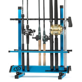 Savior Equipment fishing rod rack assembly shows easy tool-free setup for garage organization.