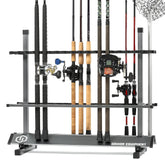 Savior Equipment fishing rod rack gray front view with organized slots