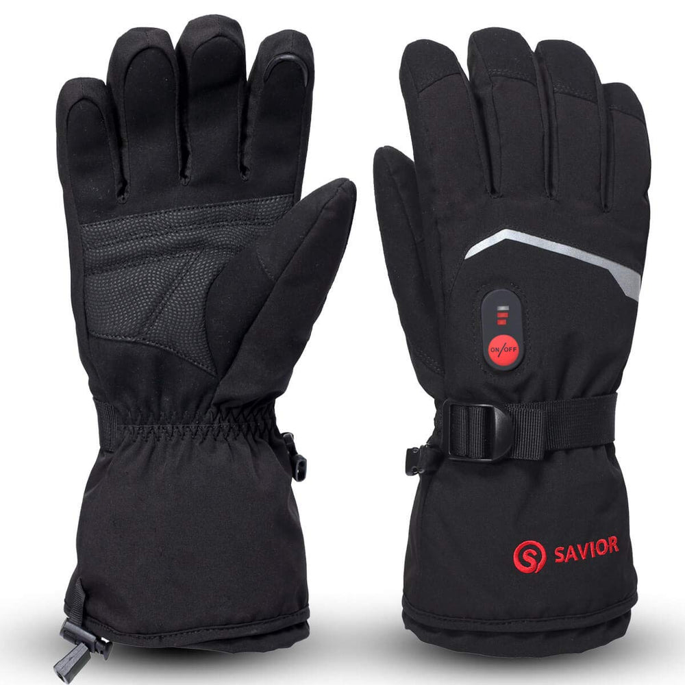 SAVIOR HEAT heated gloves warming the back of the hand for cold outdoor activities.