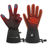Savior Heat thin heated gloves skiing action for lasting warmth on cold slopes.