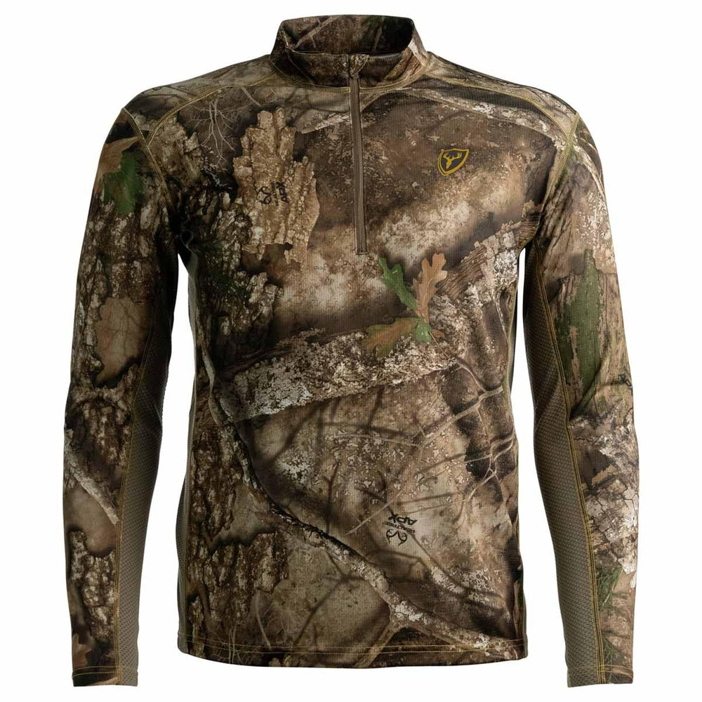 SCENTBLOCKER Angatec long sleeve 1/4 zip front view, lightweight and breathable for warm weather hunts.