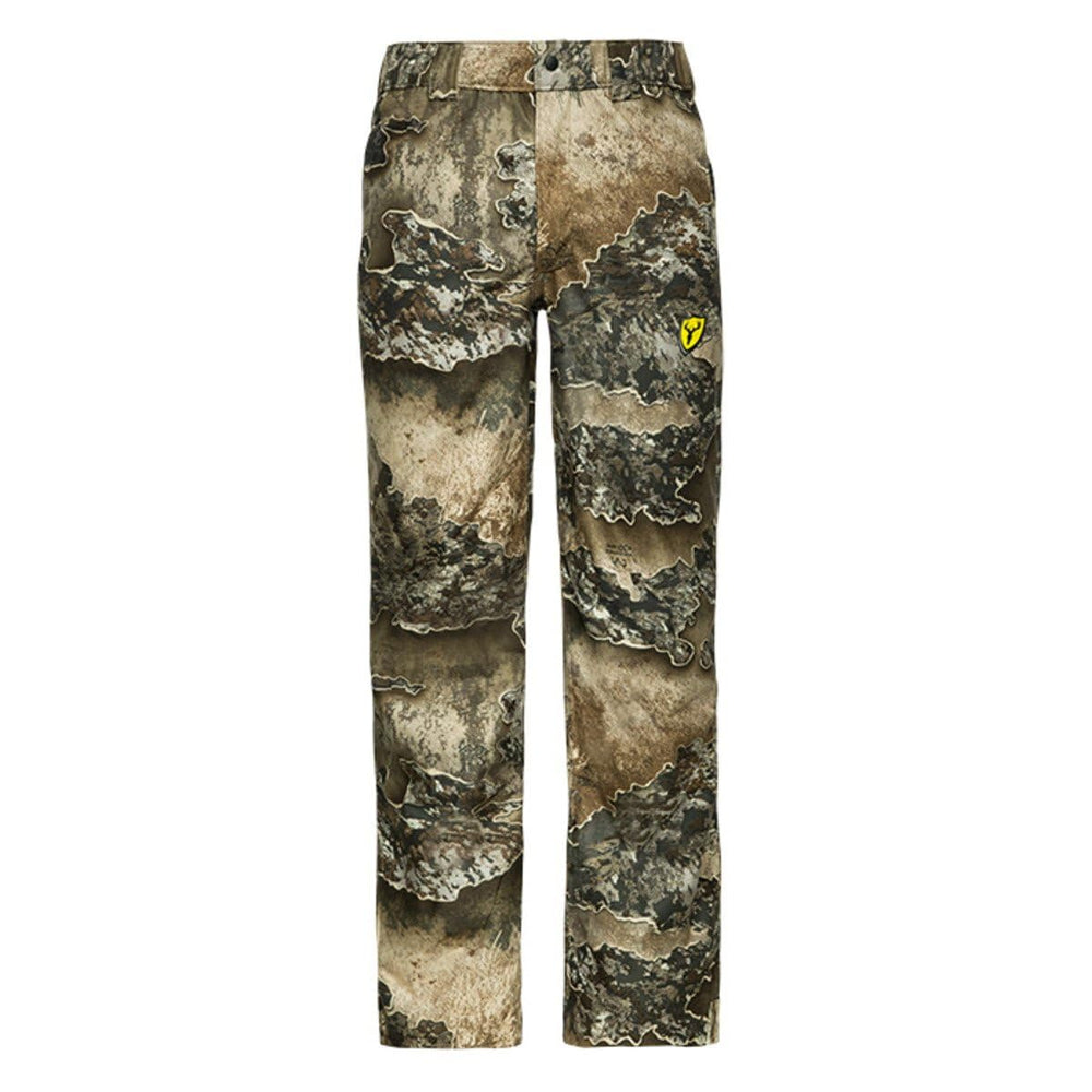 SCENTBLOCKER Drencher pants in waterproof camo protect against rain during hunts.