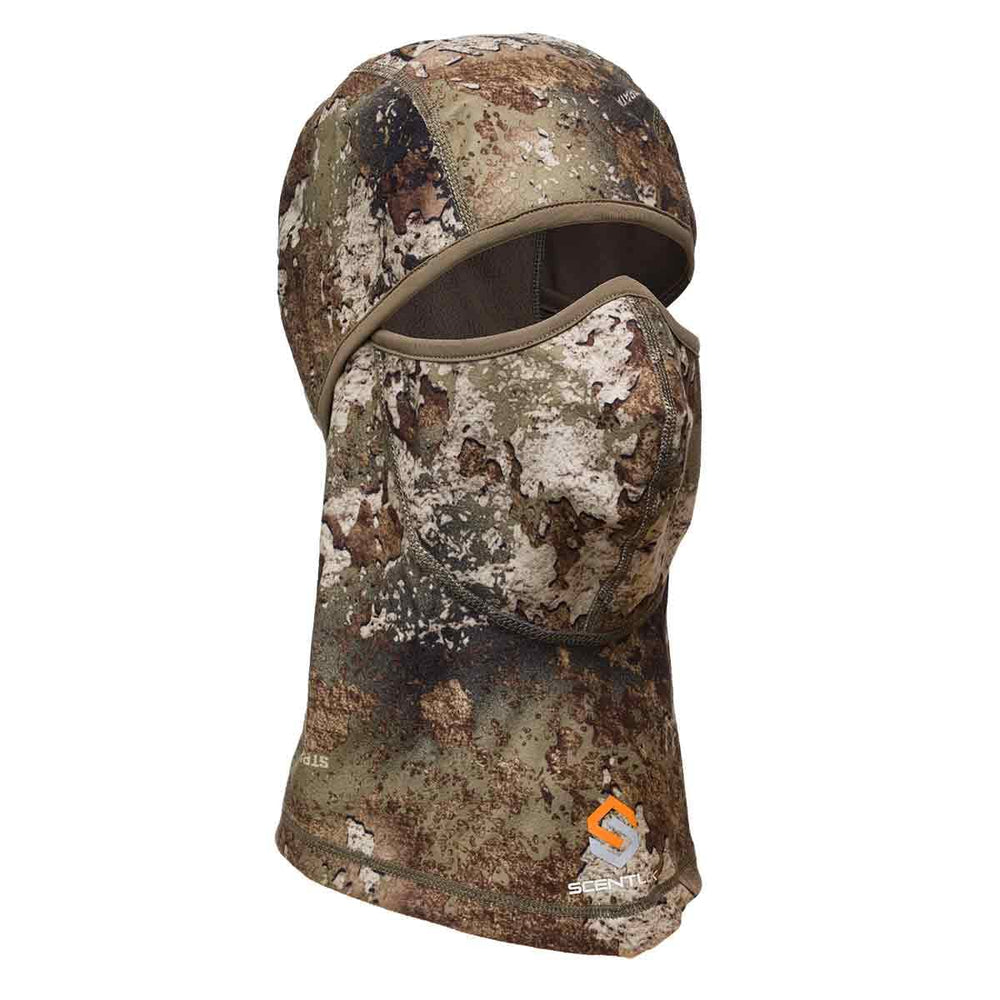 ScentLok midweight headcover closeup in True Timber Strata camo for scent control.