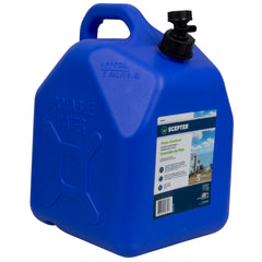 Scepter Flow Control 5-Gallon Water Can pour demonstrates controlled dispensing for outdoor use.