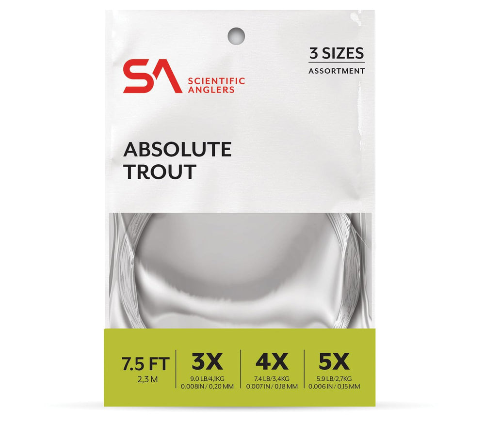 Scientific Anglers Absolute Trout Leader Assortment, 7.5 ft, 3X-5X, for smooth trout drifts.