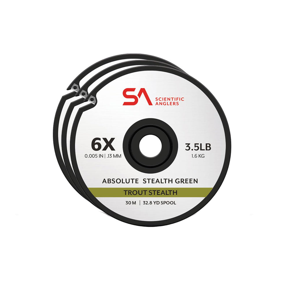 Scientific Anglers Absolute Trout Stealth Tippet 30m spool for drag-free drifts and strong knots.