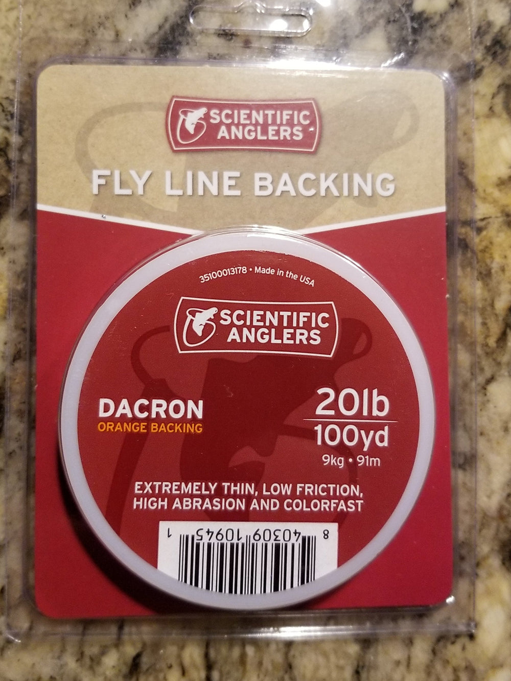 Scientific Anglers backing Dacron 20 lb yellow for high visibility and easy line management.