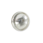 Scott Drake GT Script 4in clear fog lamp front view shows authentic lens and illumination for night driving.