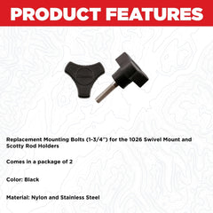 Close-up of Scotty 1035 mounting bolts in black - 2 pack