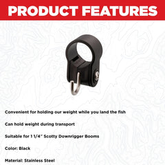 Scotty weight hook secures downrigger weights during transport and use