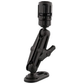 Scotty 151 ball mounting with GearHead and Track close-up showing secure on-water compatibility