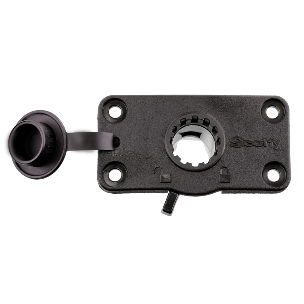 Scotty 244L-BK locking flush deck mount with rain cap for secure rod mounting.