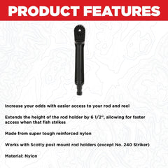 Scotty 259 height extender front view highlights stable support and easier reel access on a boat.