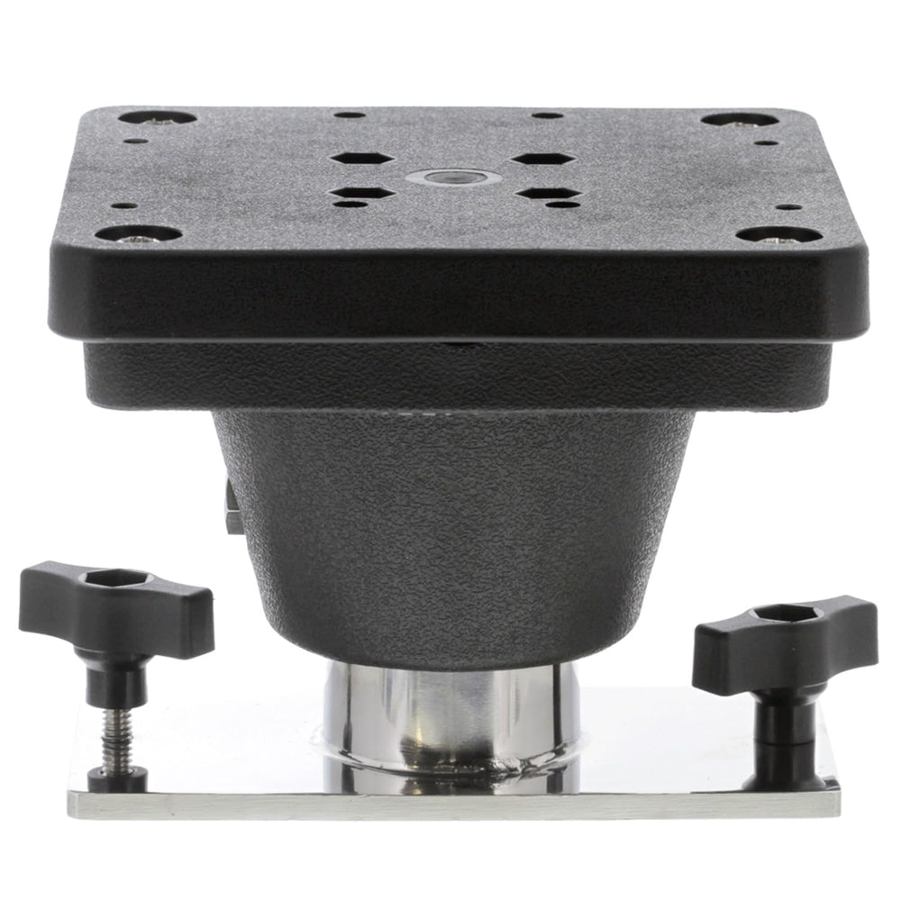 Scotty 2650 downrigger track mount on boat deck enables quick line setup.