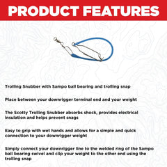 Scotty downrigger snubber with snap ensures quick, secure weight connections.