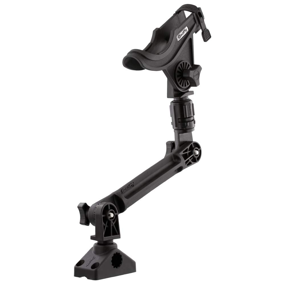 Scotty Gear-Head Mount Kit close-up showing secure rod lock for kayak use.