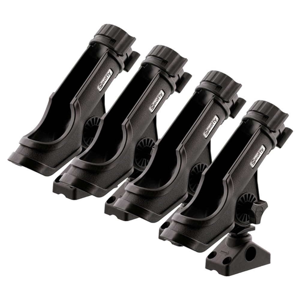Scotty Quad PowerLock Rod Holder Black with 241 Side/Deck Mount - four pack, front view