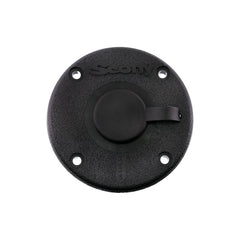 Scotty 344-BK round flush deck bracket with rain cap provides weather protection.
