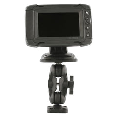 Scotty 164 ball mount on boat rail demonstrates portable device stability in rough water.