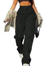SDNGED black cargo pants front view shows high waist and relaxed silhouette for daily comfort
