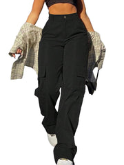 SDNGED black cargo pants front view shows high waist and relaxed silhouette for daily comfort