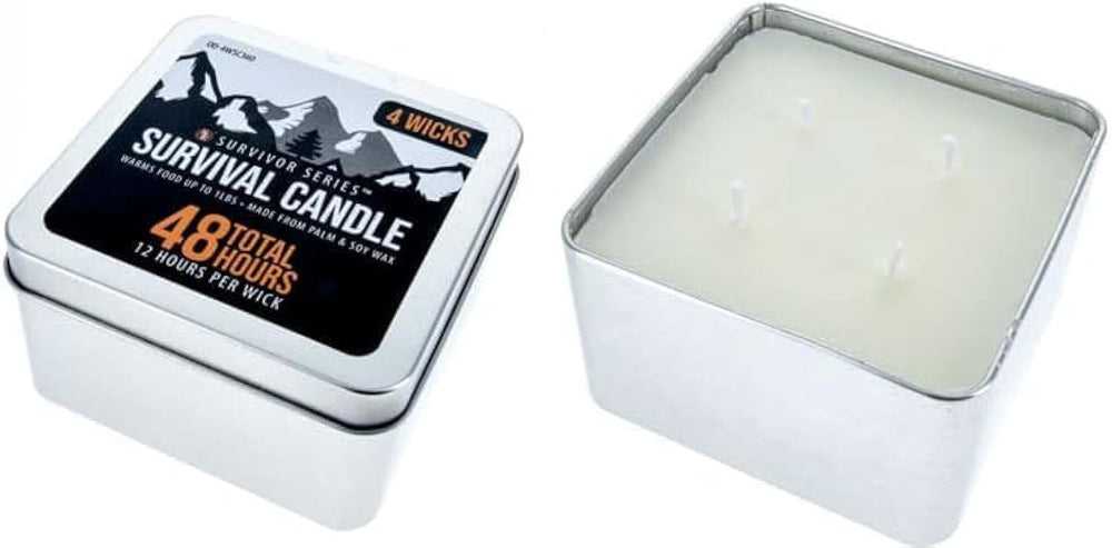 SE 4-Wick emergency candle in tin box provides steady light during emergencies