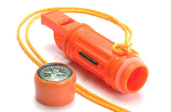 SE 5-in-1 orange survival whistle with compass for quick emergency signaling during hikes.