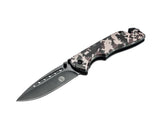 SE Drop Point Desert Digital Camo folding knife front view for camping readiness