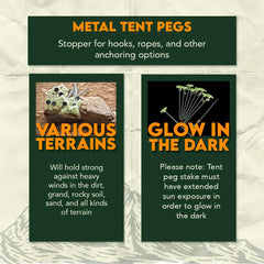 SE glow-in-the-dark stoppers enhance night-time stake location on campsites.