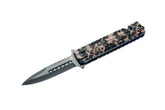 SE Spear Point Folding Knife with desert digital camo for outdoor cutting tasks.