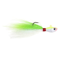 Sea Striker bucktail jig 4 oz with holographic eyes, ideal for versatile saltwater jigging.