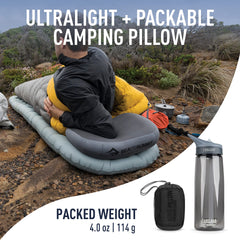 Sea to Summit Aeros pillow in deflated compact form for packability