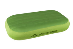 Sea to Summit Aeros Premium inflatable pillow front view shows compact travel pack size for easy packing.
