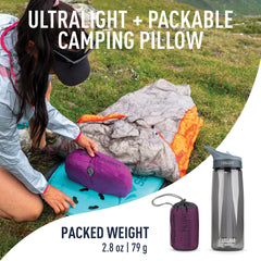 Sea to Summit Aeros Premium Inflatable Travel Pillow magenta inflated close-up shows soft knit texture