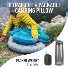 Sea to Summit Aeros Ultralight Pillow fabric close-up showing soft stretch-knit cover.