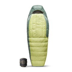 Sea to Summit Ascent women's down bag with hood closed for draft-free warmth.