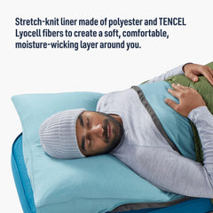 Sea to Summit Comfort Blend liner packaging highlights lightweight, travel-friendly design.