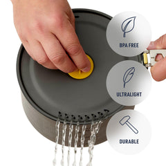 Sea to Summit Frontier Ultralight 1.3L pot lid with LidKeep clips for secure storage.