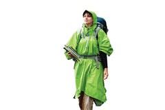 Sea to Summit tarp poncho pack cover demonstrates backpack protection in wet conditions
