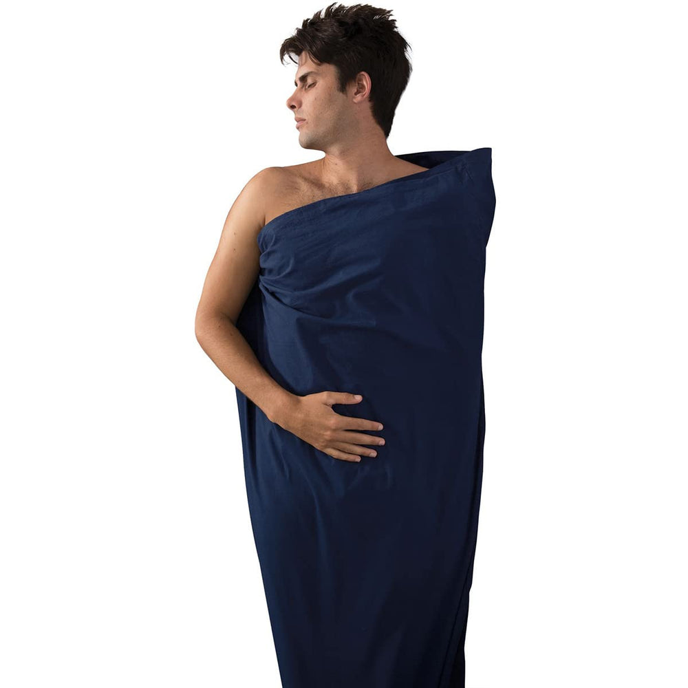 Sea to Summit premium cotton travel liner navy long – soft comfort on cool nights