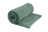 Sea to Summit Tek Towel Plush XL sage green folded for compact travel and camping use.