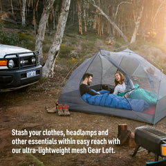 Sea to Summit Telos Gear Loft stows clothes off the floor, reducing clutter.