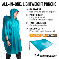 Sea to Summit Ultra-SIL Nano Tarp Poncho deployed as a shelter with attachment points