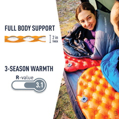 Sea to Summit ultralight pad durable face fabric emphasizes quiet, abrasion-resistant surface.