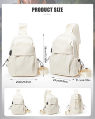 SEAFEW sling bag USB port enables on-the-go device charging.