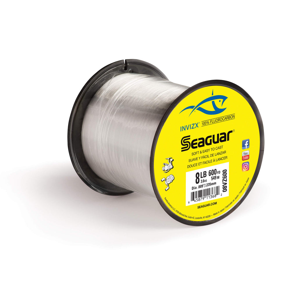 Seaguar InvizX spool closeup showing low memory for smooth, accurate casts.