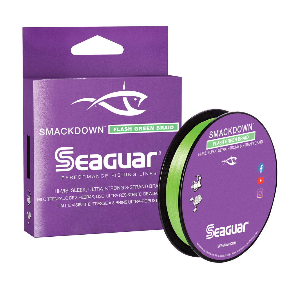 Seaguar Smackdown high-visibility braid 150yds boosts bite detection in low-light conditions.