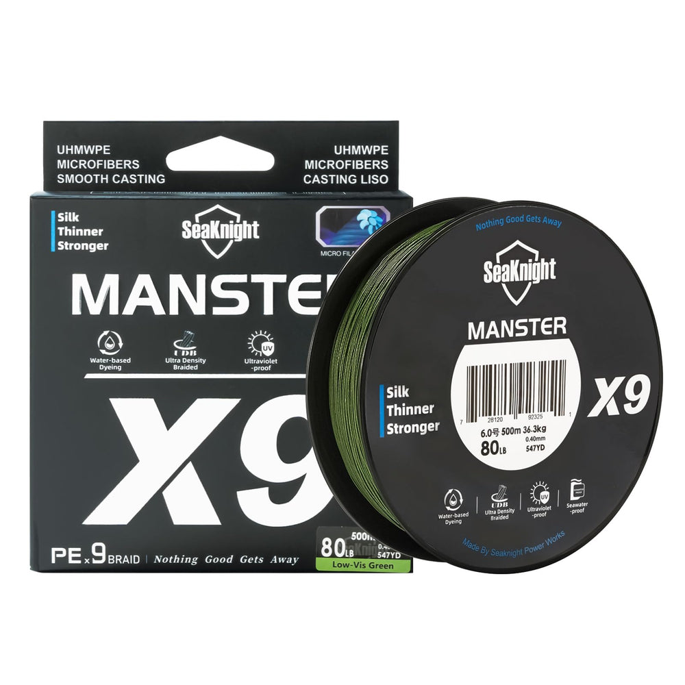 SeaKnight X9 thin-diameter braided line for sensitive bite detection and smooth casting.