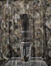 Sean Mann Outdoors Express Shorty World Champion camo close-up shows durable molded construction for field use.