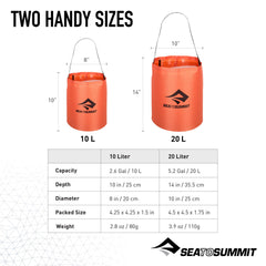 Sea to Summit folding bucket with volume indicator for quick checks.